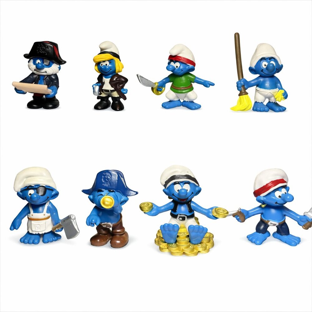 Vintage Authentic Schleich -Pirate Smurfs Set of 8 (Made in Germany) New w/Tag